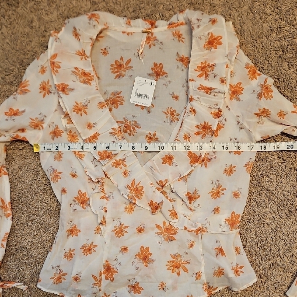 Free People Amanda Ruffle Wrap Top In Ivory Combo - Picture 10 of 14